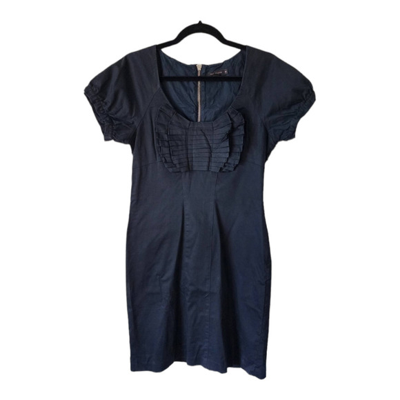 TED BAKER Pleated Pencil Dress Black Short Sleeve Knee Length Womens size 3 m - Picture 1 of 9